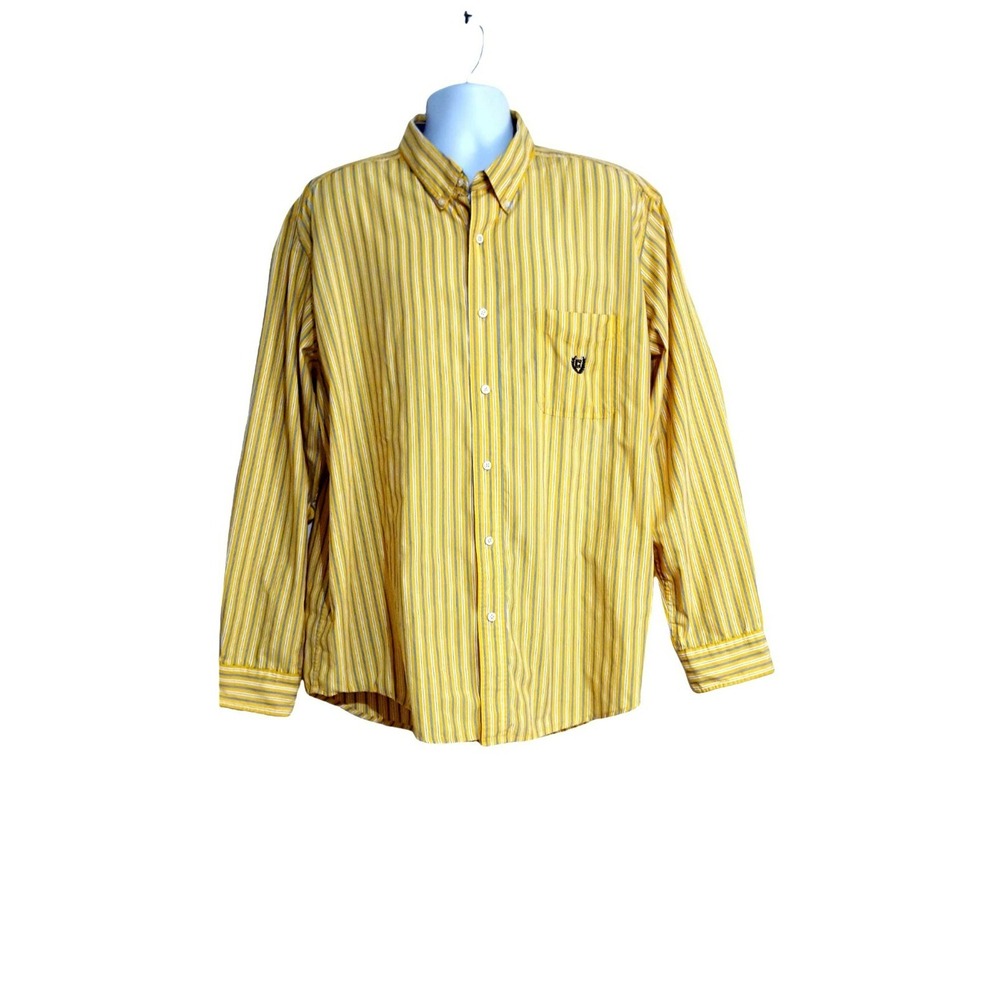 Chaps mens shirt XXL long sleeve yellow stripe logo cotton blend button front